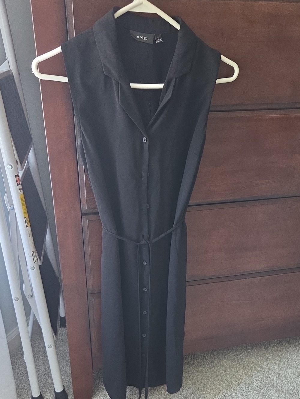 Apt. 9 Black Sleeveless Button-Front Midi Dress with Waist Tie